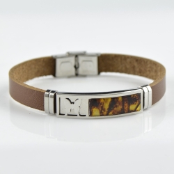 Multicolor Amber bracelet with leather for men